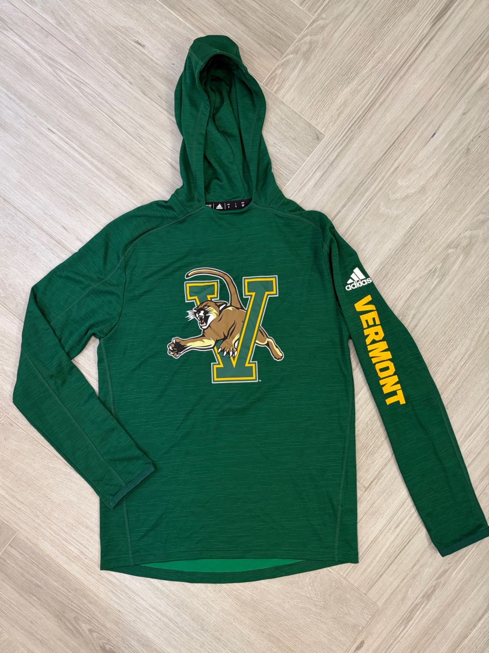 adidas University of Vermont Green Hooded Long Sleeve Climalite Shirt Small